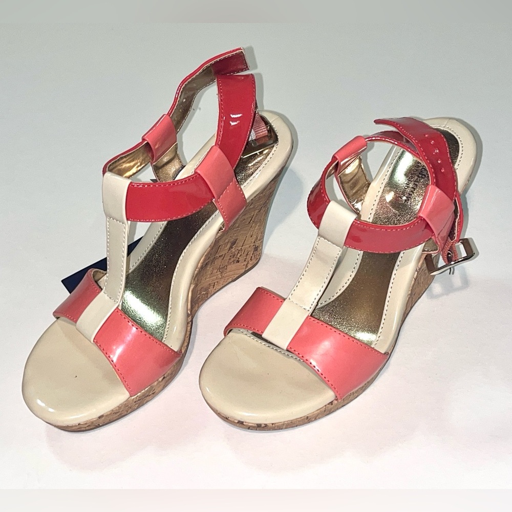 Croft & Barrow by Kohls Coral/Red and Cream Wedge heels